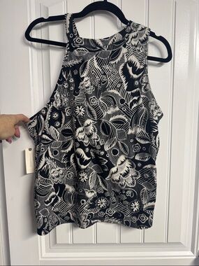 Anthropologie Black and White Floral Halter Camisole Top